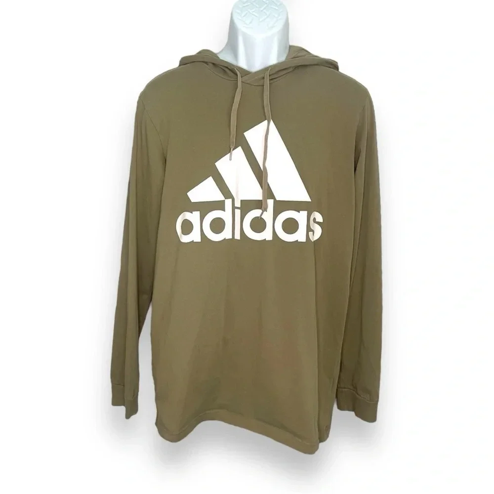 Adidas Logo Hoodie Men’s Tall Olive Green Pullover Athleisure Sweatshirt